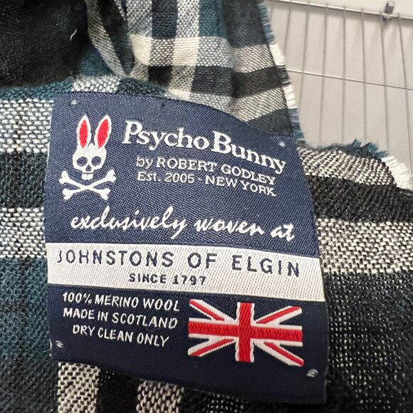 Psycho Bunny by Robert Godley Merino Wool Scarf – Black/Green Plaid - Picture 2 of 2